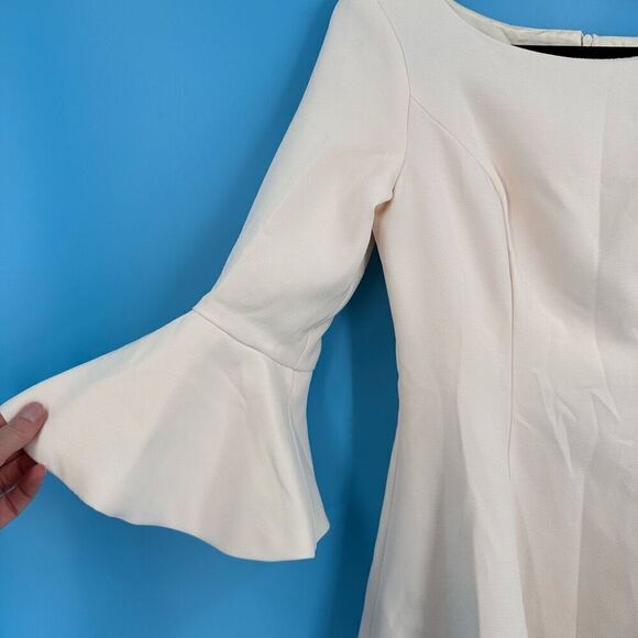 Metisu‎ Women's Bell Sleeve Boat Neck Lined Satin Sheath Dress Cream Size Medium - Picture 4 of 11